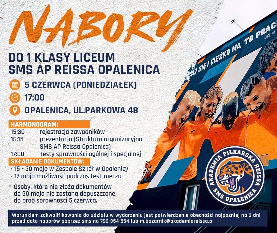 Nabory do Szkoły Mistrzostwa Sportowego AP Reissa w Opalenicy!